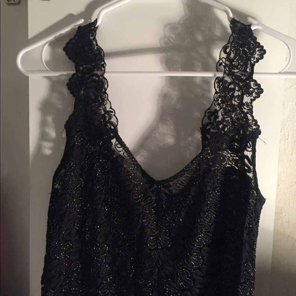Free people black flower lace with silver sparkle